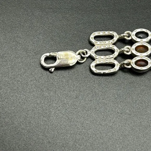 Baltic Amber & Sterling Silver 925 Tri Color Triple Strand Bracelet 7.5in - Picture 9 of 13